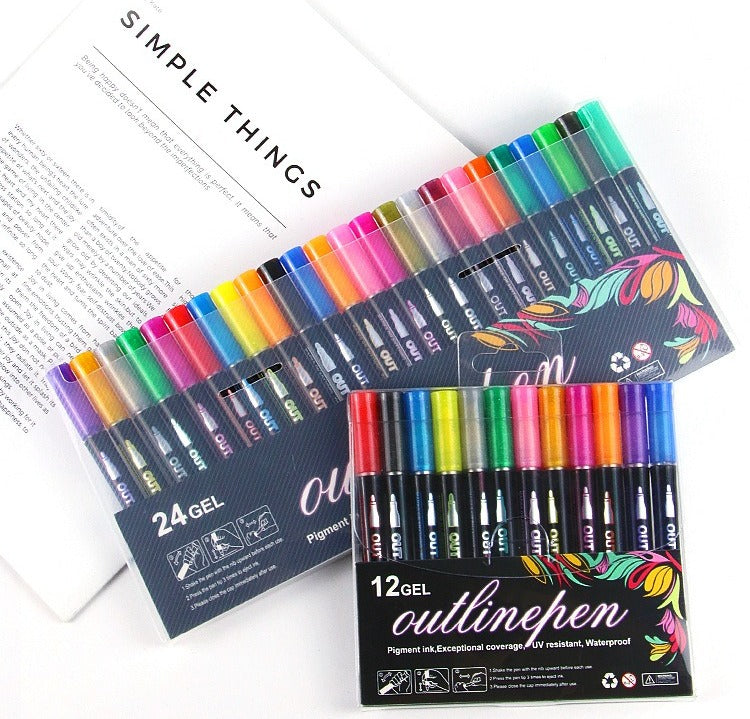 Fidtoy Colorful Outline Gel Markers 12 Pieces Non Toxic Art Markers for Kids DIY Crafts
