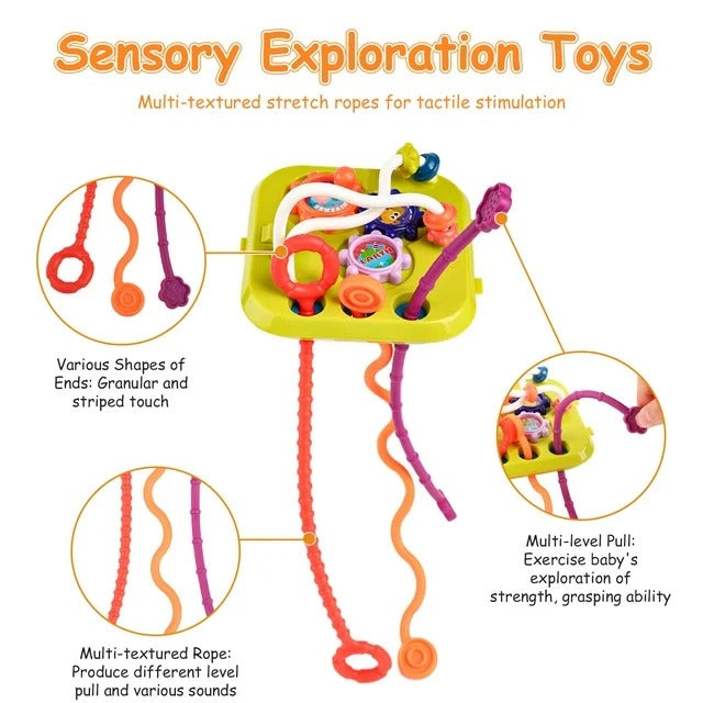 Fidtoy 7-in-1 Multifunctional Shape Sorting Box for Toddlers, Montessori Activity Cube with Shape Sorter, Beads, Gears, Pull String and Stacking Blocks