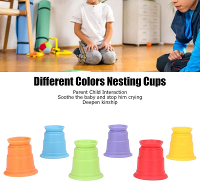 Fidtoy Gobelets empilables souples et colorés en caoutchouc, 6 pièces, jouet de bain pour bébé pour l'apprentissage précoce