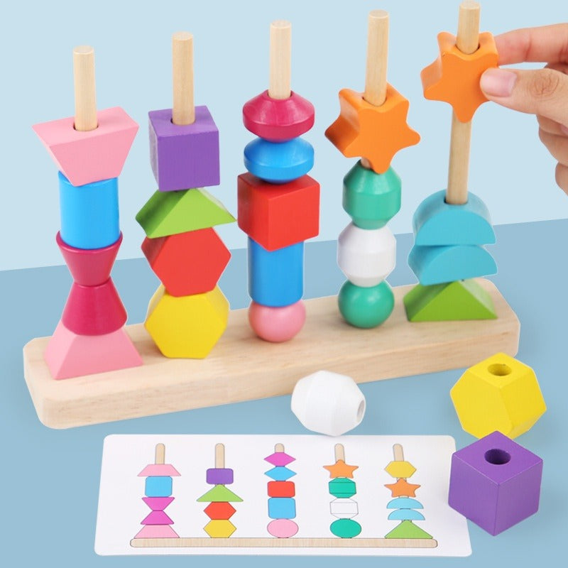 Five Column Sequencing Wooden Puzzle with Lacing - 111
