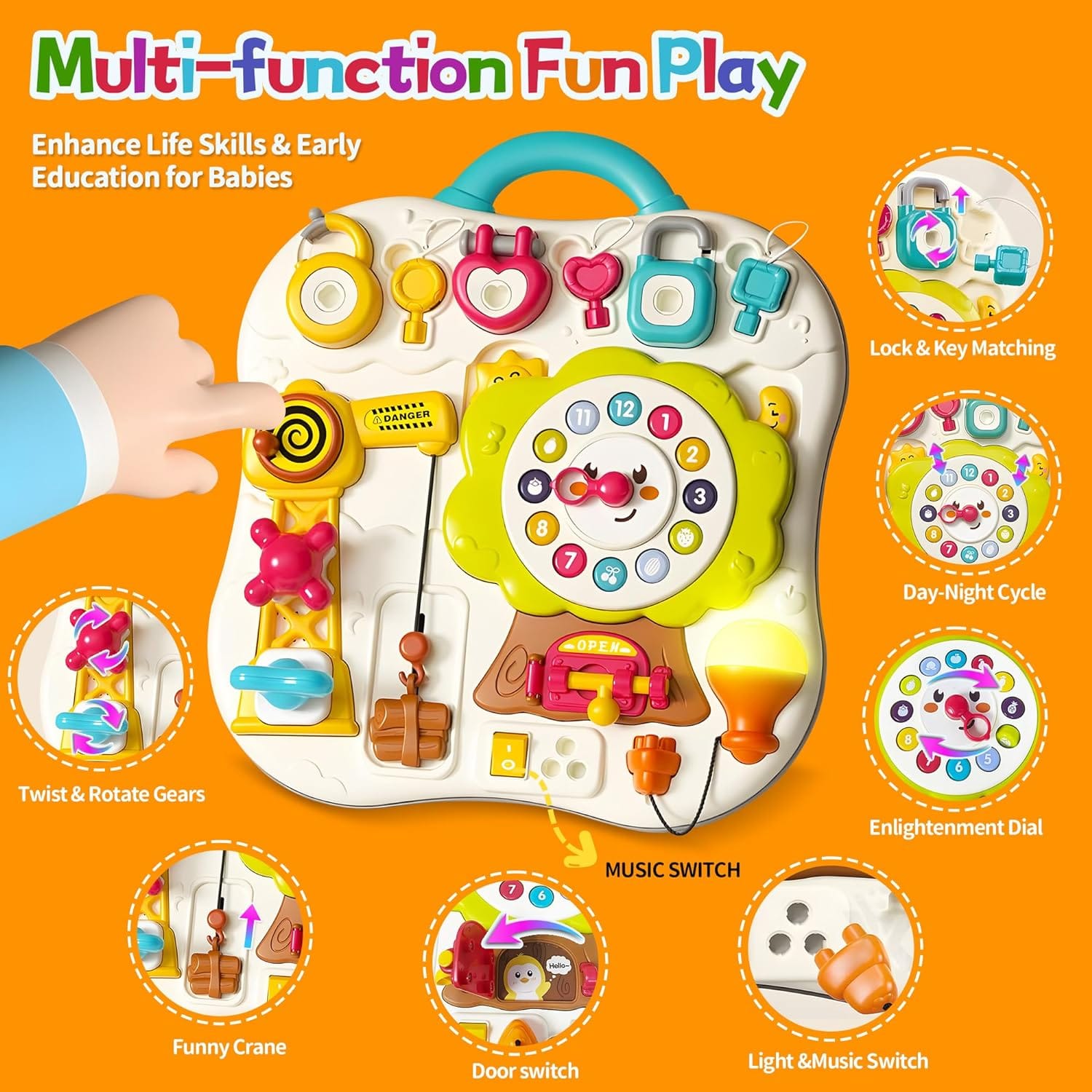 Fidtoy Montessori Multifunction Exploration Busy Board for Babies Light Music Sensory Travel Learning Toy Age 0-3