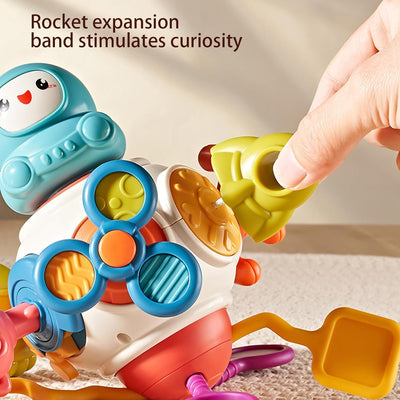 Fidtoy 8-en-1 Ensemble de Jeu d'Activités Multifonctionnel Occupé sur le Thème de l'Espace pour Tout-Petits, Cube d'Activités Sensorielles Montessori avec Boutons, Engrenages, Cordons à Tirer et Curseurs
