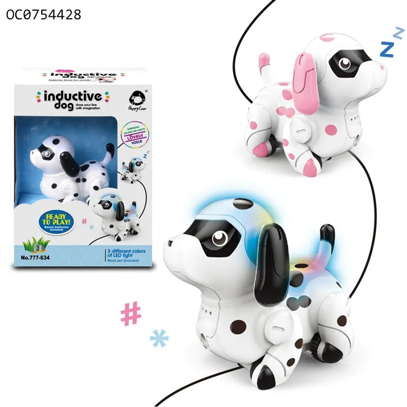 Fidtoy Inductive Dog Robot Follow the Line Toy with Color Changing Sounds and STEM Drawing Play
