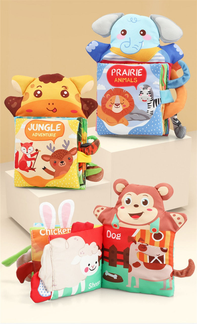 Fidtoy Prairie Animals Hand Puppet Cloth Book for Babies Soft Sensory Early Reading Book Toddler Touch Learning Toy