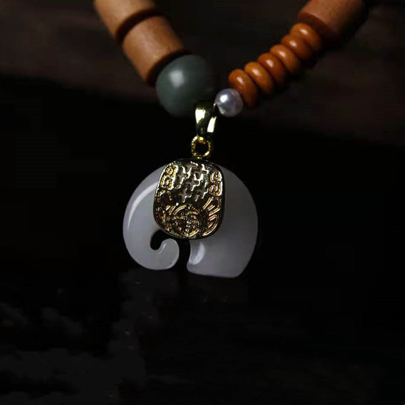 Buddha Stones Sandalwood Jade Elephant Protection Bracelet Bracelet BS 9