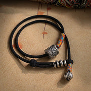 Foviel Tibetisches Om Mani Padme Hum geschnitztes Amulett Doppel-Wrap-Armband