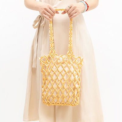 Buddha Stones Hand-woven Wooden Beads Shoulder Bag Handbag Shoulder Bag BS 19