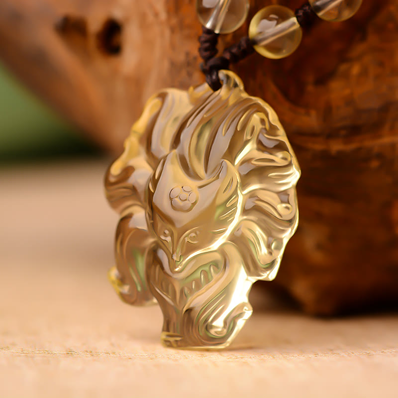 Buddha Stones Natural Amethyst White Crystal Citrine Nine Tailed Fox Luck Necklace Pendant Necklaces & Pendants BS Citrine(Happiness♥Prosperity) Nine Tailed Fox