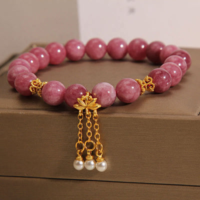 Buddha Stones Pink Tourmaline Lotus Flower Positive Bracelet Bracelet BS 5