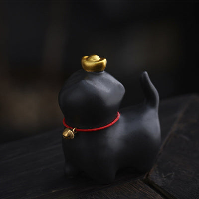 Buddha Stones Mini Lucky Cat Ingot Tea Pet Ceramic Home Desk Figurine Decoration Decorations BS 2