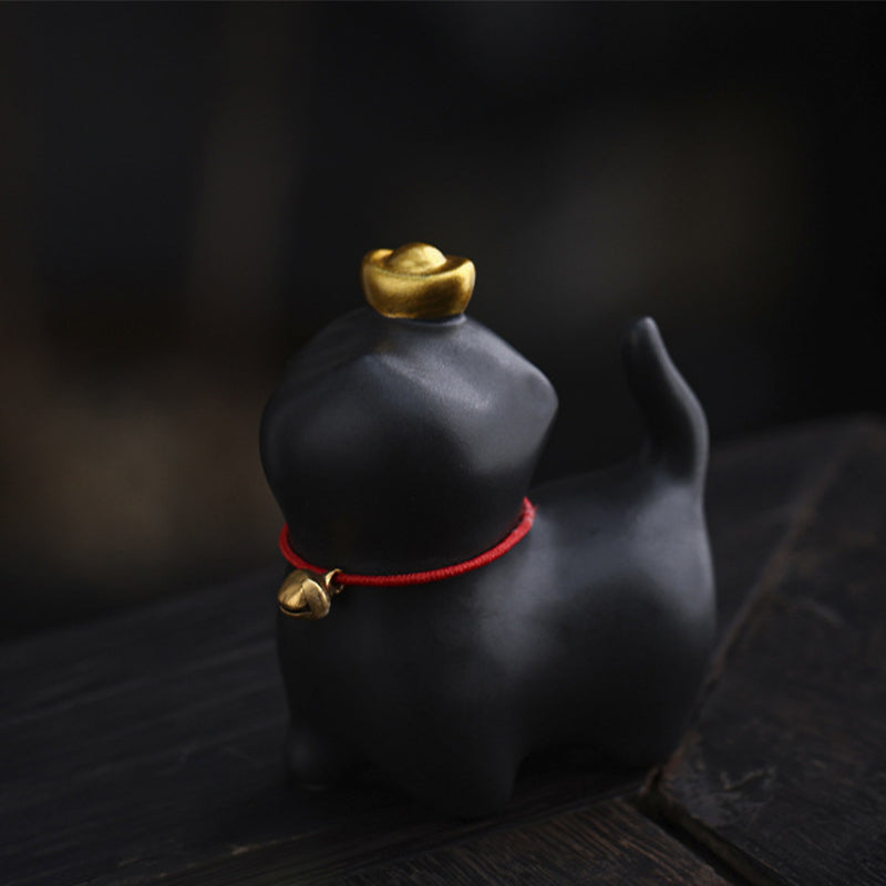Buddha Stones Mini Lucky Cat Ingot Tea Pet Ceramic Home Desk Figurine Decoration Decorations BS 2