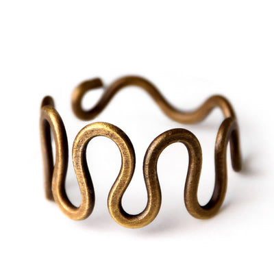 Buddha Stones Simple Curved Brass Design Copper Luck Wealth Adjustable Ring Ring BS 4