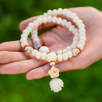Bracelet de bénédiction lotus Bodhi en jade blanc tibétain Foviel