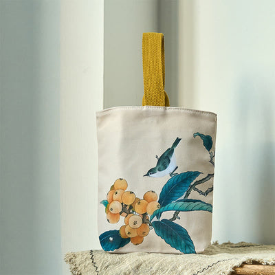 Buddha Stones Loquat Bird Canvas Handbag Handbags BS Loquat and Bird 15*8*22cm