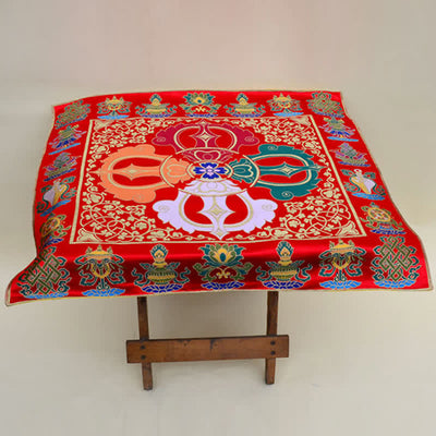 Buddha Stones Flower Endless Knot Prayer Altar Mat Healing Meditation 8 Auspicious Symbols Mat Table Runner Prayer Altar BS 15