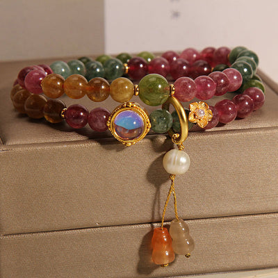 Buddha Stones Multicolored Tourmaline Positive Double Wrap Gourd Charm Bracelet Bracelet BS 1