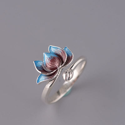 Buddha Stones 925 Sterling Silver Lotus Flower New Beginning Adjustable Ring Ring BS 1