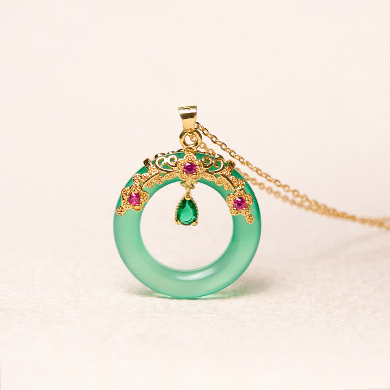 Buddha Stones Green Chalcedony Peace Buckle Design Strength Necklace Pendant 7