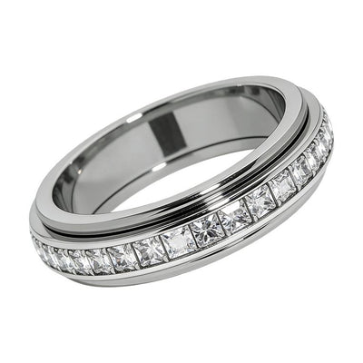 Anxiety Rings for Women and Men Titanium Steel Spinner Fidget Band Rings with Cubic Zirconia for Stress Relief and Wedding Promise Comfort Fit Size 5 to 12