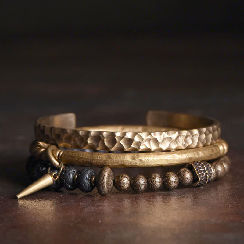Buddha Stones Lava Rock Stone Copper Balance Cuff Bracelet Bangle - 18cm - image 0