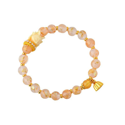 Buddha Stones Tibetan Incense Ash Liuli Glass Bead Lucky Nine-Tailed Fox Lotus Charm Bracelet Bracelet BS 5