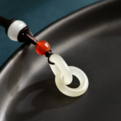 Buddha Stones Natural Hetian Cyan Jade White Jade Double Peace Buckle Success Necklace Pendant Necklaces & Pendants BS 8