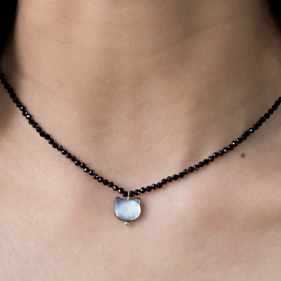 Buddha Stones Black Spinel Cute Cat Motivate Choker Necklace Bracelet Necklaces & Pendants BS 8