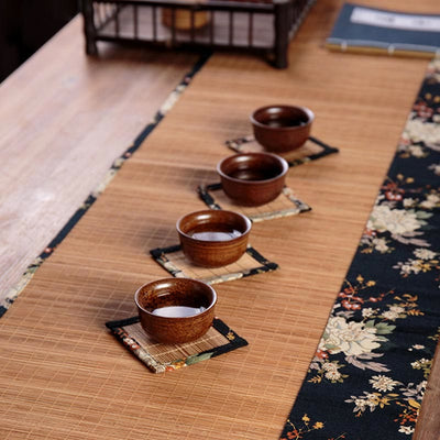 Buddha Stones Vintage Peony Flower Blossom Bamboo Cup Mat Pad Tea Cup Coaster Kung Fu Tea Mat Tea Mat BS 5