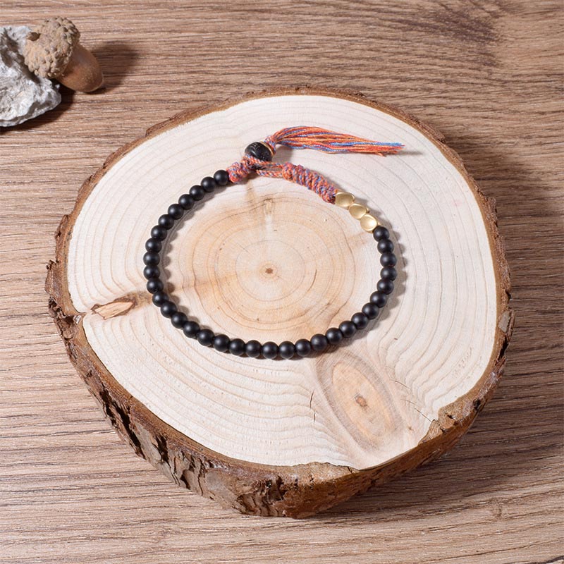 Buddha Stones Handmade Tibetan Black Onyx Tassel Bracelet Bracelet BS 2