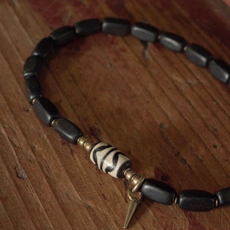 Buddha Stones Tibet Ebony Wood Dzi Bead Copper Balance Double Wrap Bracelet Bracelet BS 12