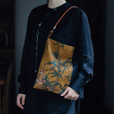 Buddha Stones Bamboo Leaves Flower Butterfly Persimmon Shoulder Bag Handbag Shoulder Bag BS 12