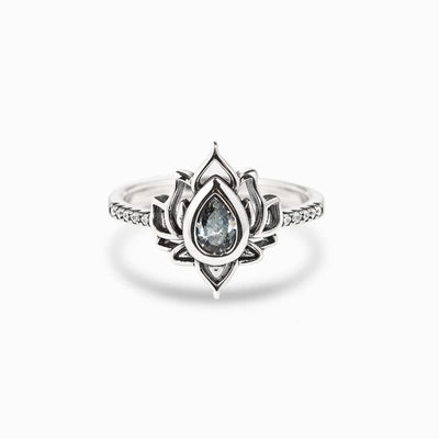 Buddha Stones Sterling Silver Lotus Zircon Blessing Protection Ring Ring BS Silver US12