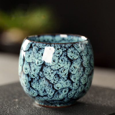 Buddha Stones Simple Multicolored Kiln Change Chinese Jianzhan Ceramic Teacup Kung Fu Tea Cup 110ml Jian Zhan Tea Cup BS Sky Blue 6.5cm*6cm*110ml