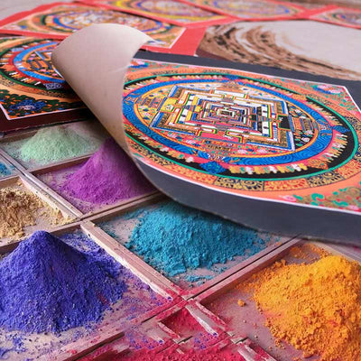 Buddha Stones Tibetan Handmade Thangka Mandala Painting Blind Box Random Color Pattern Tibetan Thangka BS 3