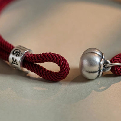 Buddha Stones 925 Sterling Silver Tibetan Handmade Om Mani Padme Hum Persimmon Charm Luck Protection Braided Bracelet Bracelet BS 9