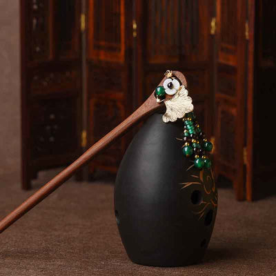 Buddha Stones Red Sandalwood Green Agate Ginkgo Leaf Protection Hairpin Hairpin BS 3
