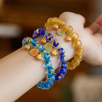 Buddha Stones Gold Swallowing Beast Copper Coin Good Luck Charm Liuli Glass Bead Fortune Bracelet Bracelet BS 2