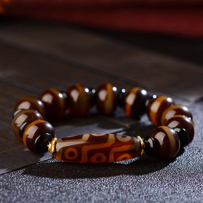 Buddha Stones Tibetan Natural Nine-Eye Dzi Bead Agate Wealth Blessings Bracelet Bracelet BS 4
