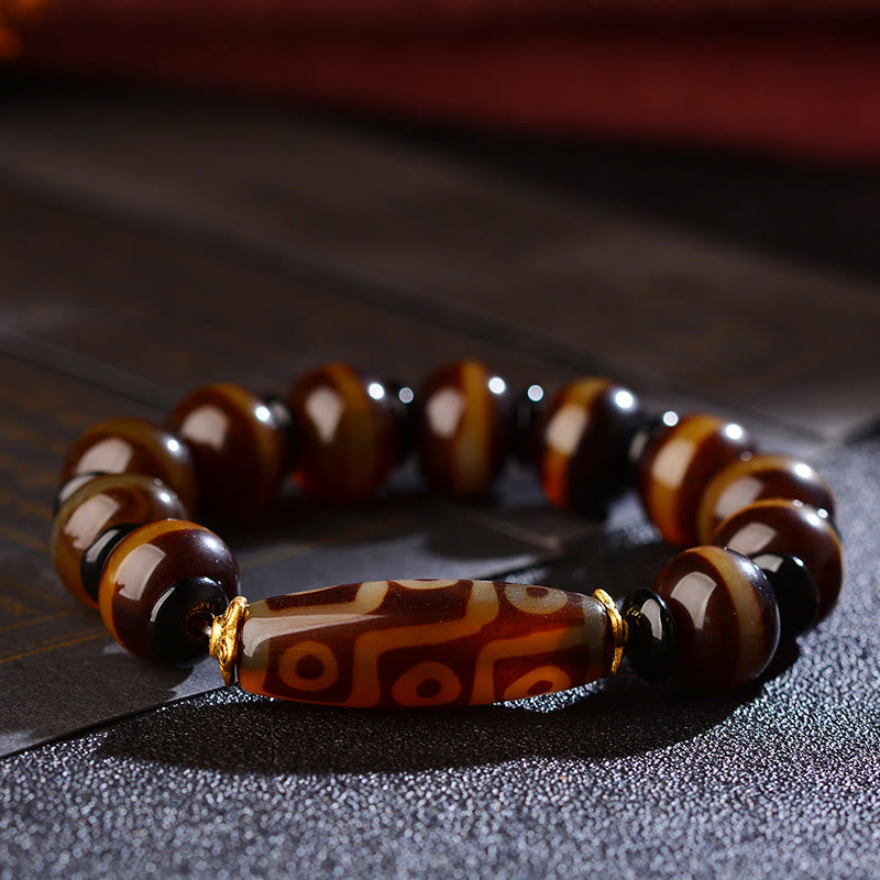 Buddha Stones Tibetan Natural Nine-Eye Dzi Bead Agate Wealth Blessings Bracelet Bracelet BS 4