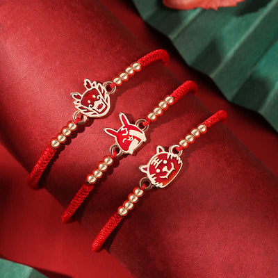 Buddha Stones 925 Sterling Silver Chinese Zodiac Luck Faith Discolor Red String Bracelet Bracelet BS 1