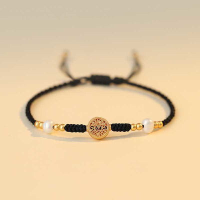 Buddha Stones Copper Coin Fortune Tree Luck Strength Braided Bracelet Bracelet BS Fortune Tree Black(Wrist Circumference 14-18cm)