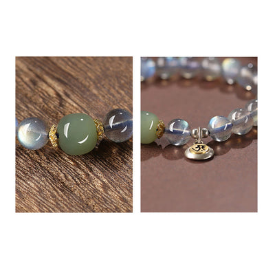 Buddha Stones Chinese Zodiac 925 Sterling Silver Natural Moonstone Hetian Jade Positive Bracelet - image 6