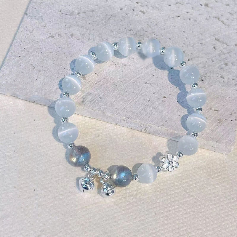 Buddha Stones Cat's Eye Crystal Peach Blossom Bell Fu Character Charm Support Bracelet 2