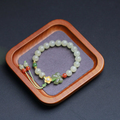 Buddha Stones 925 Sterling Silver Jade Luck Flower Butterfly Bracelet Bracelet BS 11