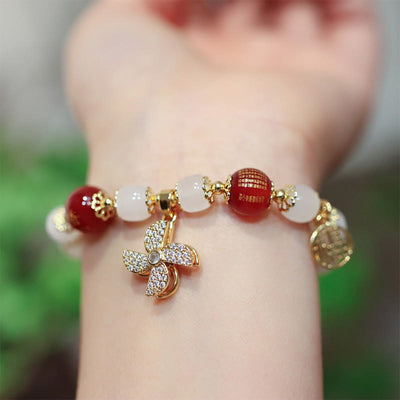 Buddha Stones Windmill Chinese Lock Charm Fu Character Blessing Bracelet Bracelet BS Windmill&Fu Character