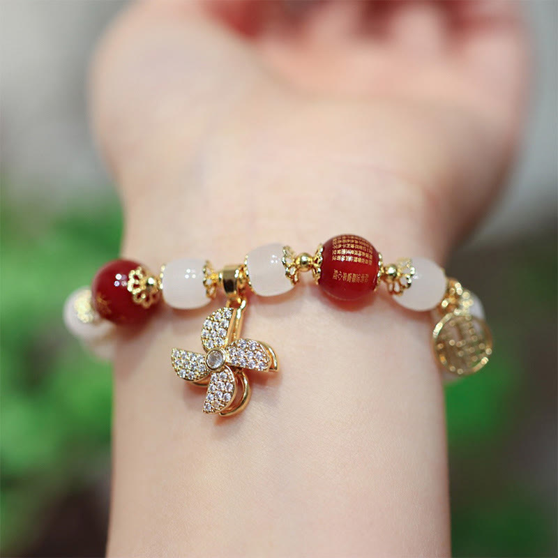Buddha Stones Windmill Chinese Lock Charm Fu Character Blessing Bracelet Bracelet BS Windmill&Fu Character