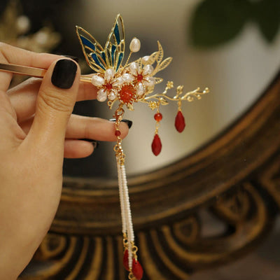 Foviel Klassische chinesische Stil Blume sz. Schmetterling Pearlagil Haar Clip Haarnadel Haar Krone