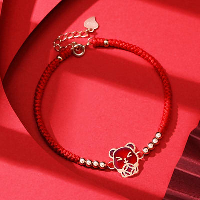 Buddha Stones 925 Sterling Silver Chinese Zodiac Luck Faith Discolor Red String Bracelet Bracelet BS Rat(Wrist Circumference 15-18cm)