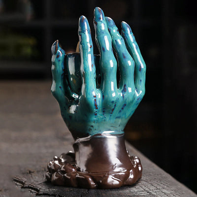Buddha Stones Halloween Ghost Hand Skull Head Ceramic Peace Healing Incense Burner Decoration Incense Burner BS 9