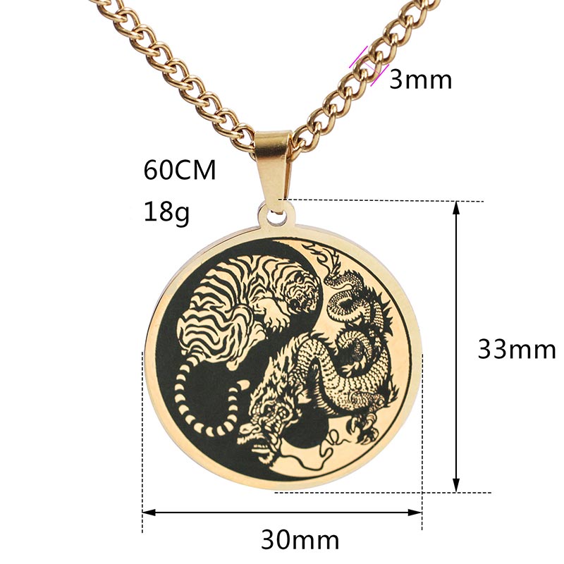 Buddha Stones Tiger Dragon Titanium Steel Chain Necklace Harmony Pendant Necklaces & Pendants BS 8